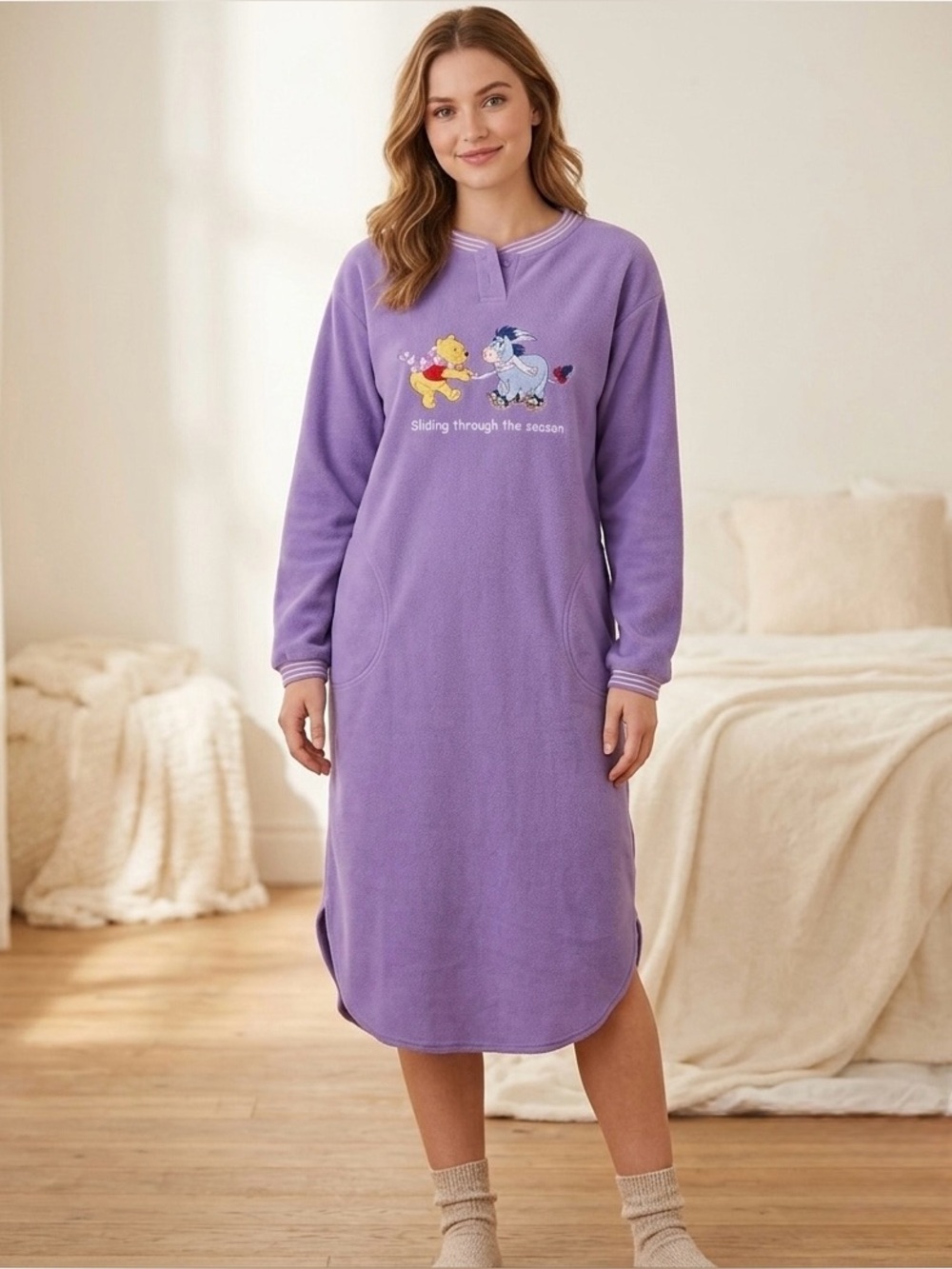 Disney Winnie The Pooh Happy Oversized  Night Gown Sleepwear dress size XS